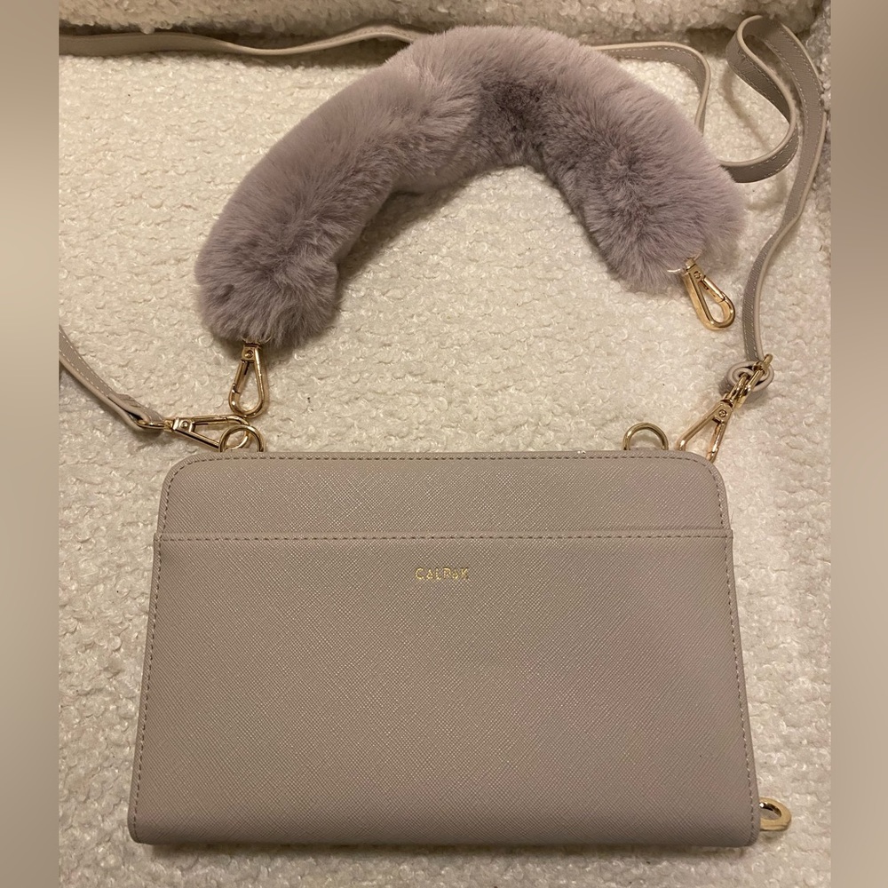 NWOT Calpak Wallet with Long Strap and Fur Handle